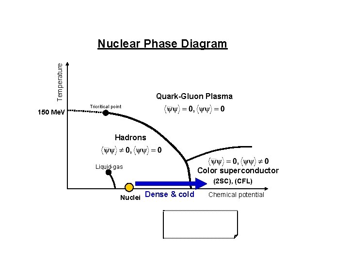 Temperature Nuclear Phase Diagram 150 Me. V Quark-Gluon Plasma Tricritical point Hadrons Liquid-gas Color