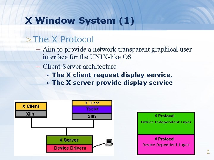 X Window System (1) > The X Protocol – Aim to provide a network