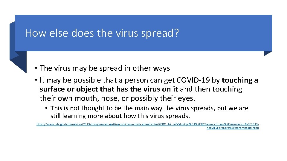 How else does the virus spread? • The virus may be spread in other