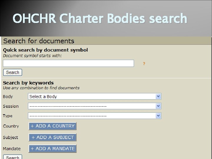 OHCHR Charter Bodies search 