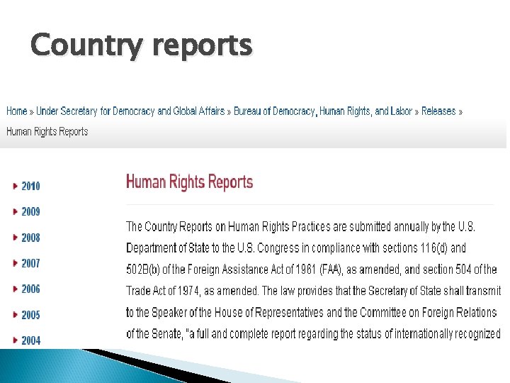 Country reports 