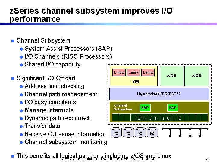 z. Series channel subsystem improves I/O performance n Channel Subsystem u System Assist Processors