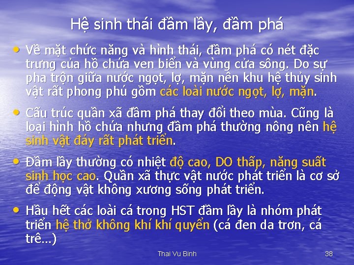 Hệ sinh thái đầm lầy, đầm phá • Về mặt chức năng và hình