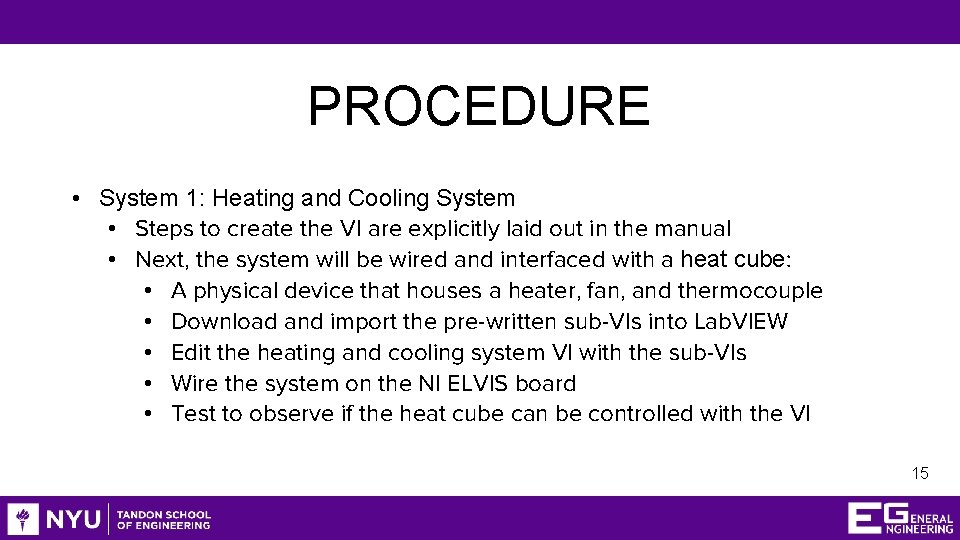 PROCEDURE • System 1: Heating and Cooling System • Steps to create the VI