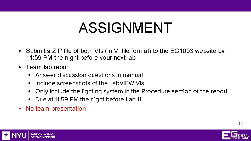 ASSIGNMENT • Submit a ZIP file of both VIs (in VI file format) to