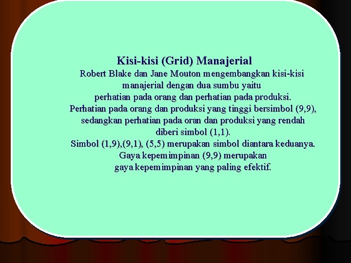 Kisi-kisi (Grid) Manajerial Robert Blake dan Jane Mouton mengembangkan kisi-kisi manajerial dengan dua sumbu