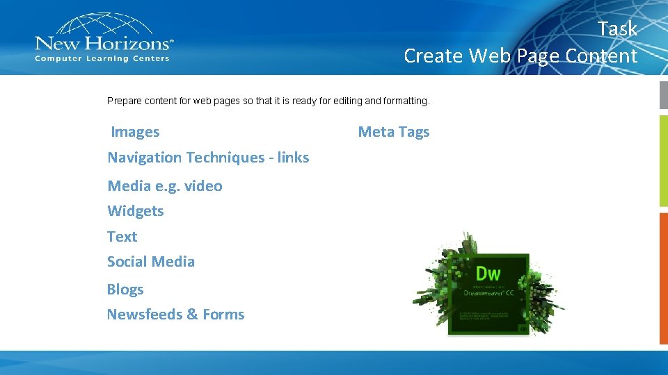 Task Create Web Page Content Prepare content for web pages so that it is