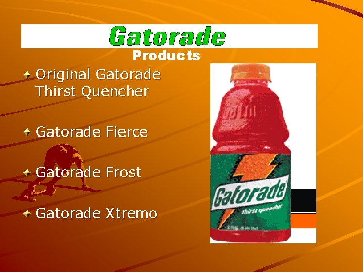 Products Original Gatorade Thirst Quencher Gatorade Fierce Gatorade Frost Gatorade Xtremo 