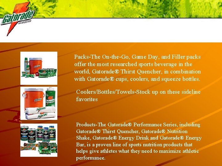 Online Store Packs-The On-the-Go, Game Day, and Filler packs offer the most researched sports