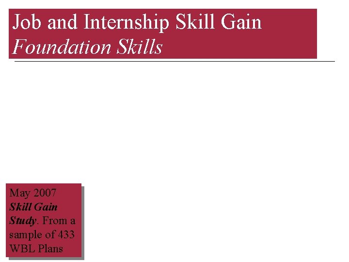 Job and Internship Skill Gain Foundation Skills May 2007 Skill Gain Study. From a