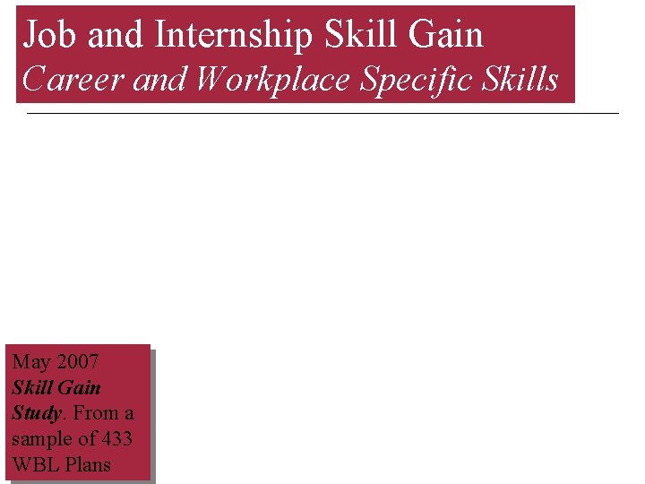 Job and Internship Skill Gain Career and Workplace Specific Skills May 2007 Skill Gain