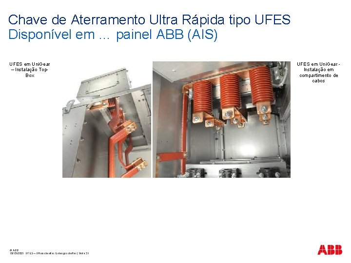Chave de Aterramento Ultra Rápida tipo UFES Disponível em … painel ABB (AIS) UFES