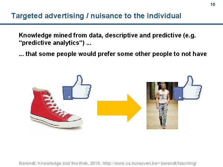 10 Targeted advertising / nuisance to the individual Knowledge mined from data, descriptive and