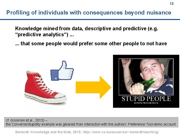 12 Profiling of individuals with consequences beyond nuisance Knowledge mined from data, descriptive and