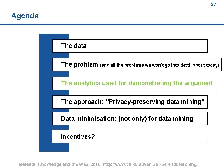 27 Agenda The data The problem (and all the problems we won’t go into