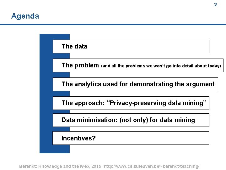 3 Agenda The data The problem (and all the problems we won’t go into