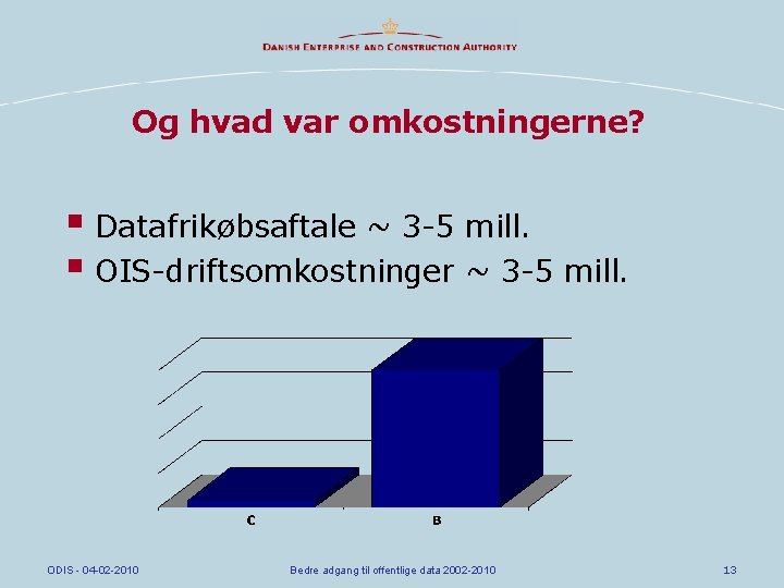 Og hvad var omkostningerne? § Datafrikøbsaftale ~ 3 -5 mill. § OIS-driftsomkostninger ~ 3