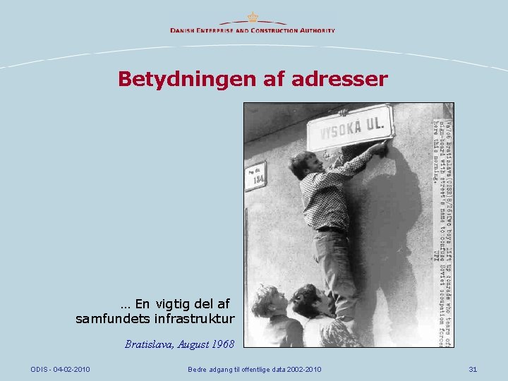 Betydningen af adresser … En vigtig del af samfundets infrastruktur Bratislava, August 1968 ODIS