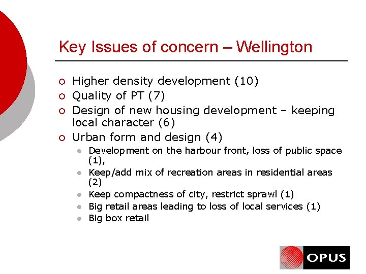 Key Issues of concern – Wellington ¡ ¡ Higher density development (10) Quality of