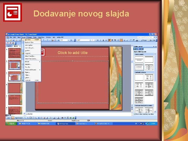 Dodavanje novog slajda 