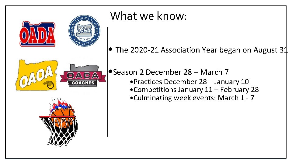 What we know: • The 2020 -21 Association Year began on August 31 •