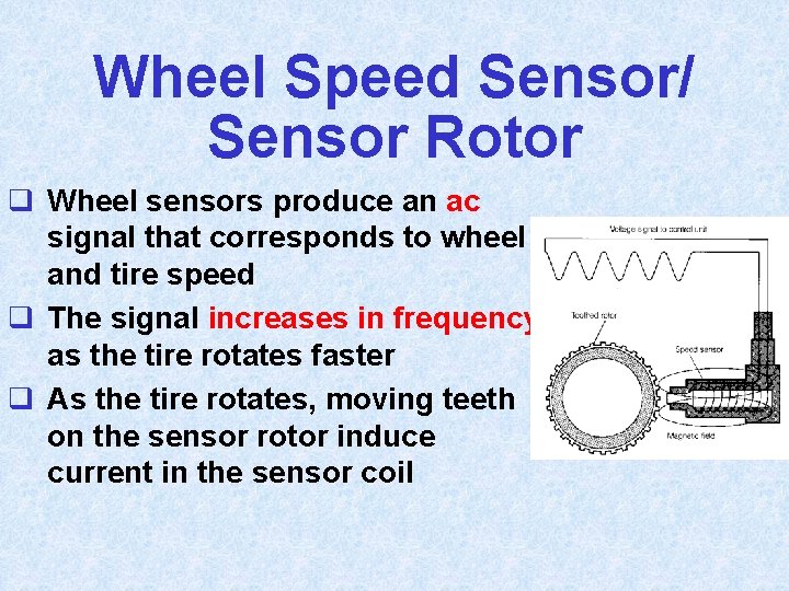 Wheel Speed Sensor/ Sensor Rotor q Wheel sensors produce an ac signal that corresponds