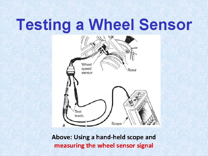 Testing a Wheel Sensor Above: Using a hand-held scope and measuring the wheel sensor