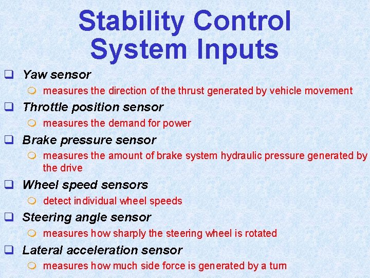 Stability Control System Inputs q Yaw sensor m measures the direction of the thrust