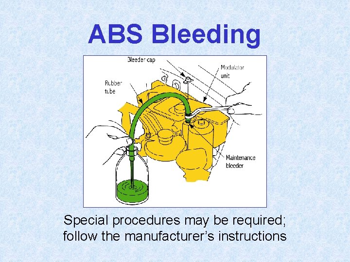 ABS Bleeding Special procedures may be required; follow the manufacturer’s instructions 