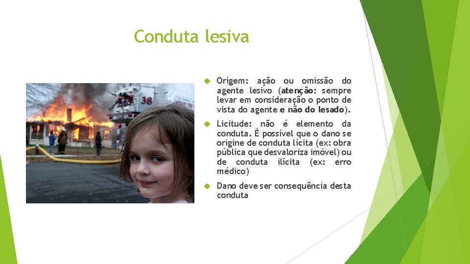 Conduta lesiva Origem: ação ou omissão do agente lesivo (atenção: sempre levar em consideração