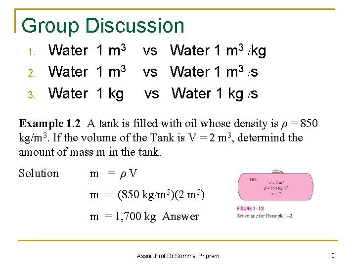 Group Discussion 1. 2. 3. vs Water 1 m 3 /kg vs Water 1