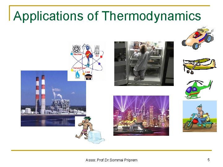 Applications of Thermodynamics Assoc. Prof. Dr. Sommai Priprem 5 Applications of Thermodynamics Assoc. Prof. Dr. Sommai Priprem 5