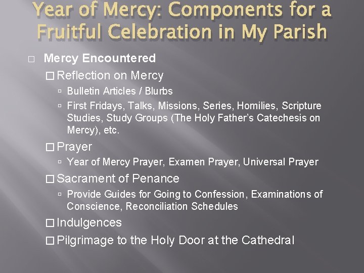 Year of Mercy: Components for a Fruitful Celebration in My Parish � Mercy Encountered