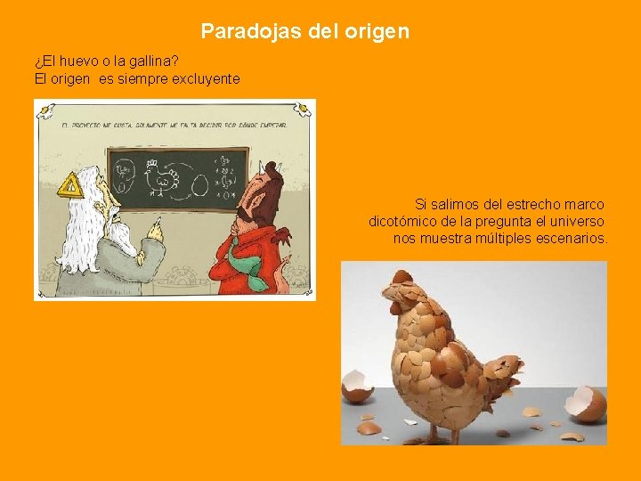 Paradojas del origen ¿El huevo o la gallina? El origen es siempre excluyente Si