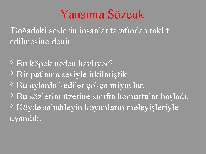 Yansıma Sözcük Doğadaki seslerin insanlar tarafından taklit edilmesine denir. * Bu köpek neden havlıyor?