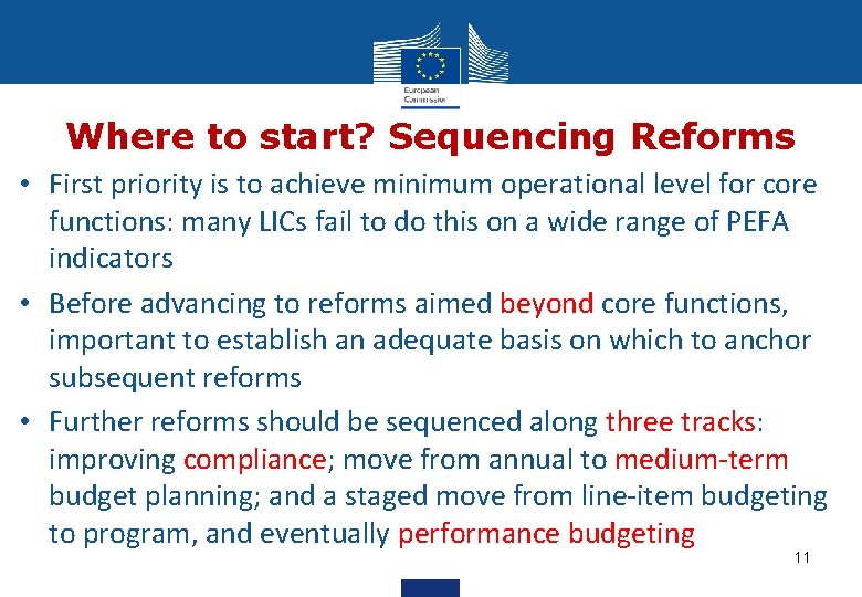 Where to start? Sequencing Reforms • First priority is to achieve minimum operational level