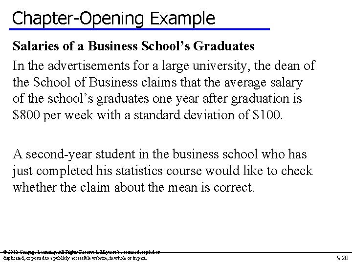 Chapter-Opening Example Salaries of a Business School’s Graduates In the advertisements for a large