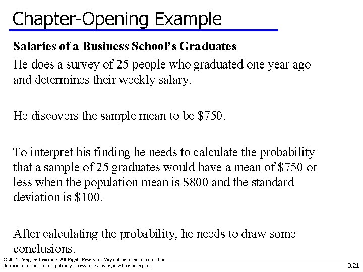 Chapter-Opening Example Salaries of a Business School’s Graduates He does a survey of 25