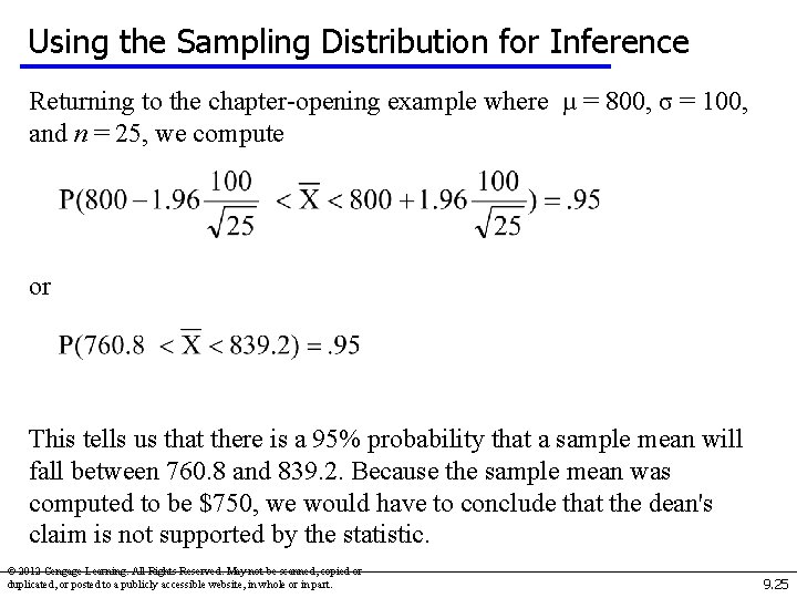 Using the Sampling Distribution for Inference Returning to the chapter-opening example where µ =