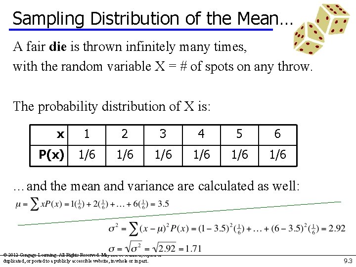 Sampling Distribution of the Mean… A fair die is thrown infinitely many times, with