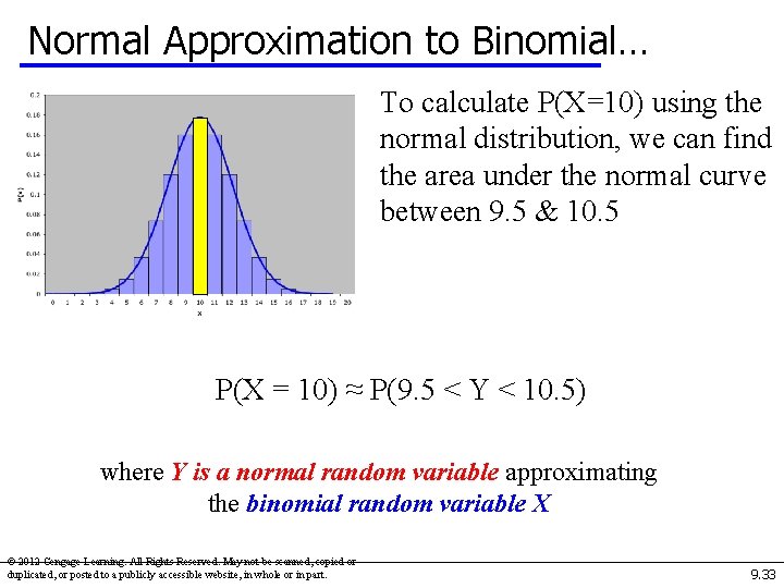 Normal Approximation to Binomial… To calculate P(X=10) using the normal distribution, we can find