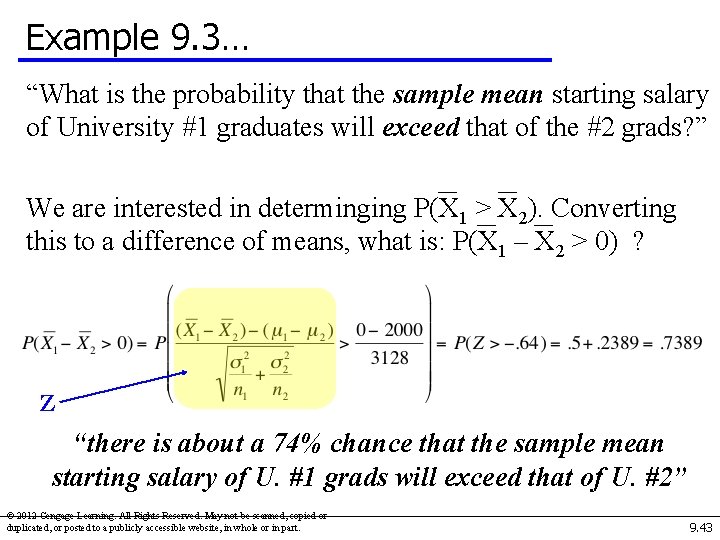 Example 9. 3… “What is the probability that the sample mean starting salary of