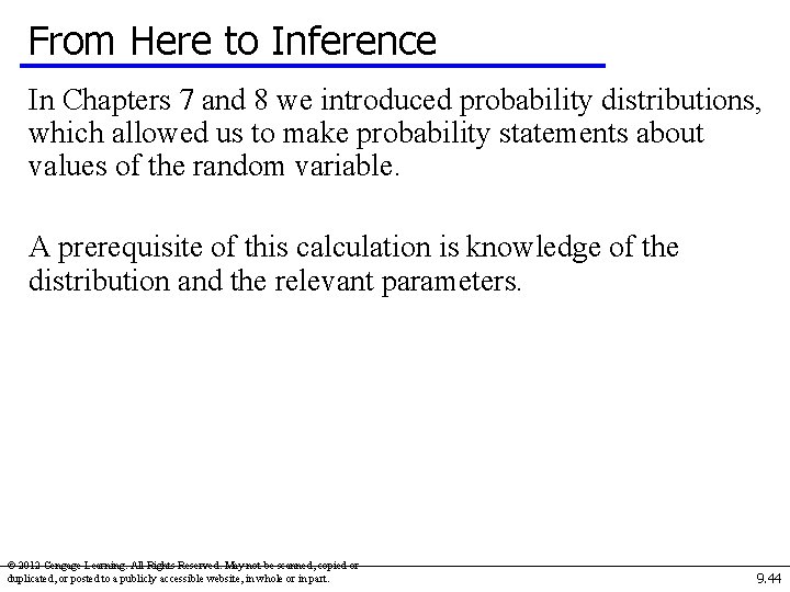From Here to Inference In Chapters 7 and 8 we introduced probability distributions, which