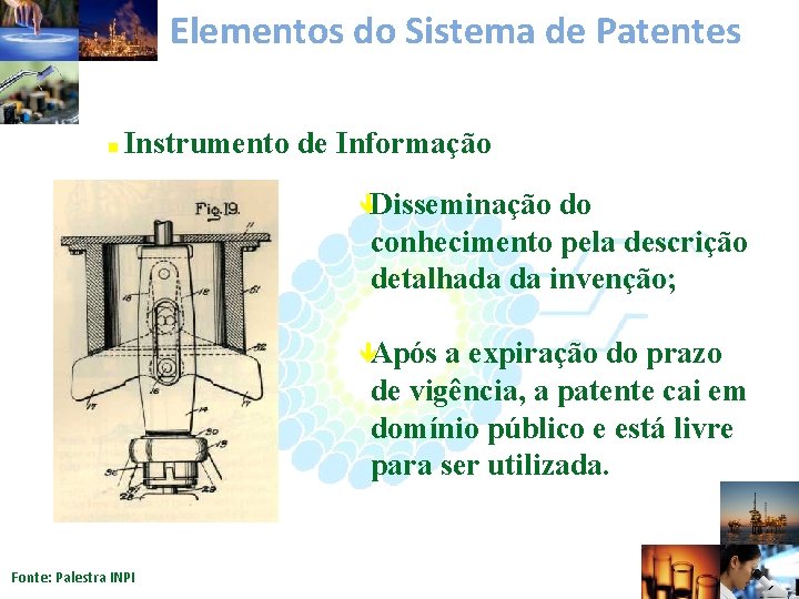 Elementos do Sistema de Patentes n Instrumento de Informação êDisseminação do conhecimento pela descrição