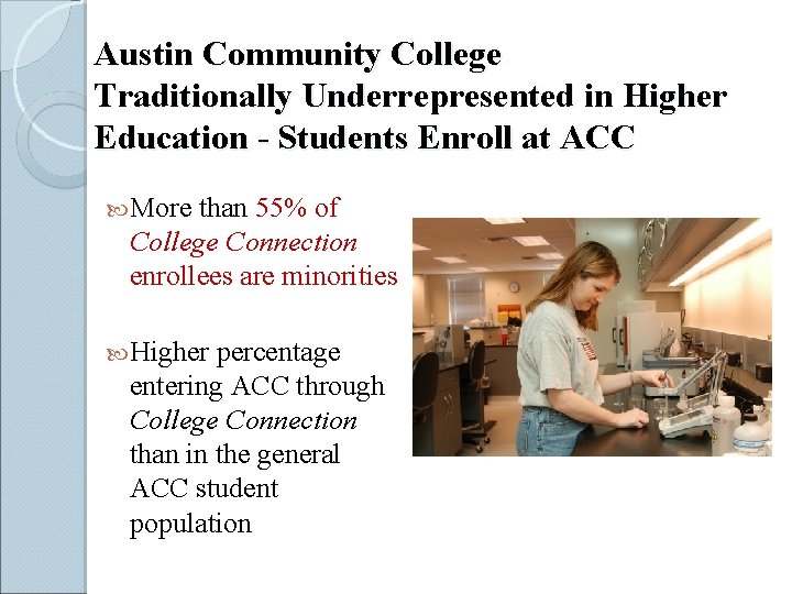 Austin Community College Traditionally Underrepresented in Higher Education - Students Enroll at ACC More