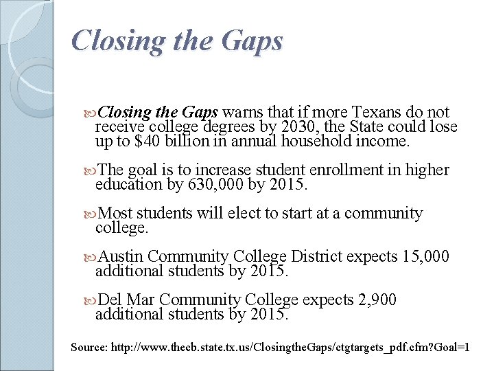 Closing the Gaps warns that if more Texans do not receive college degrees by