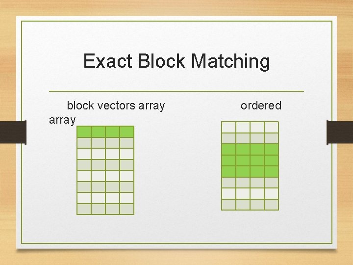 Exact Block Matching block vectors array ordered 