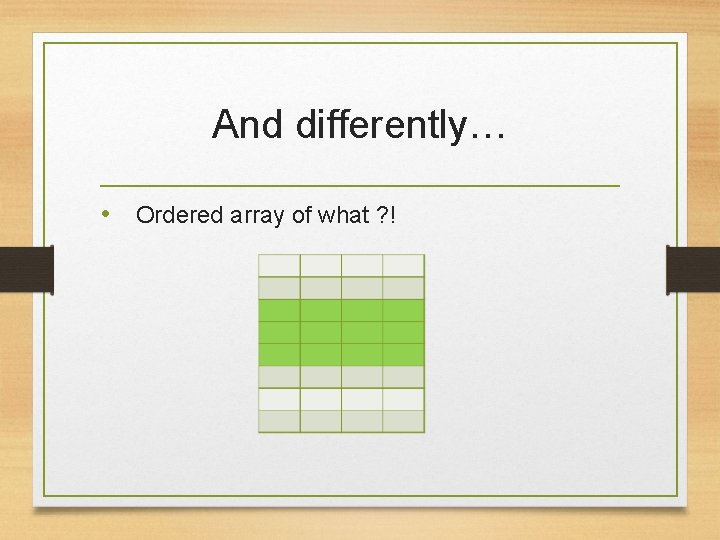 And differently… • Ordered array of what ? ! 