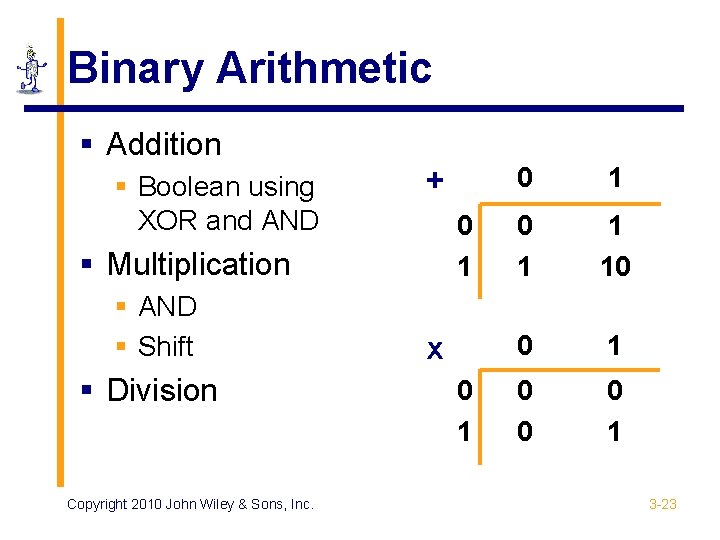 Binary Arithmetic § Addition § Boolean using XOR and AND + 0 1 §