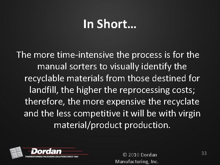 In Short… The more time-intensive the process is for the manual sorters to visually